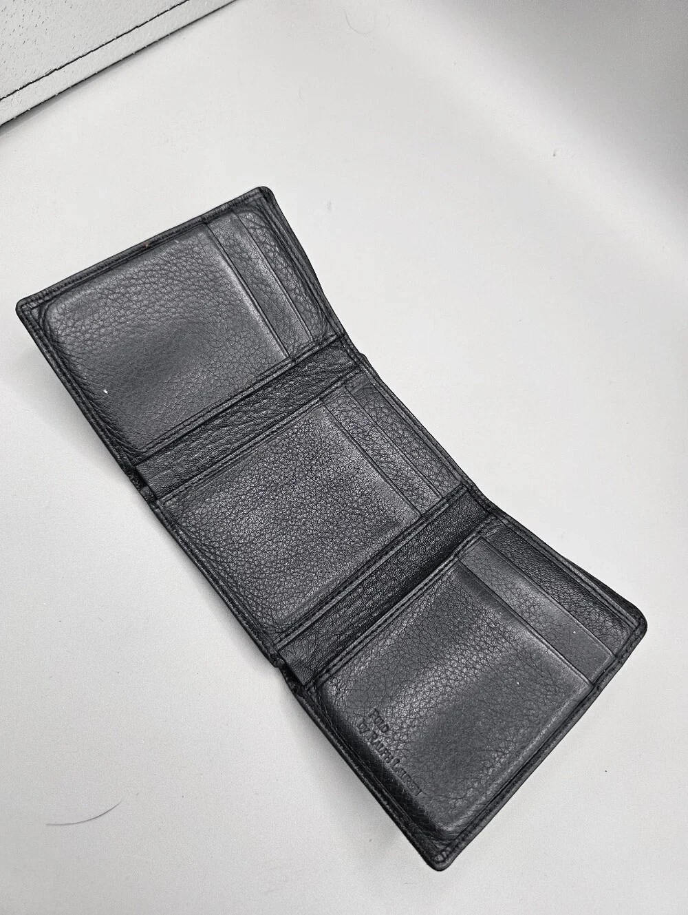 Polo Ralph Lauren Black leather trifold wallet Soft Worn Grandpa Dad Vtg Stains